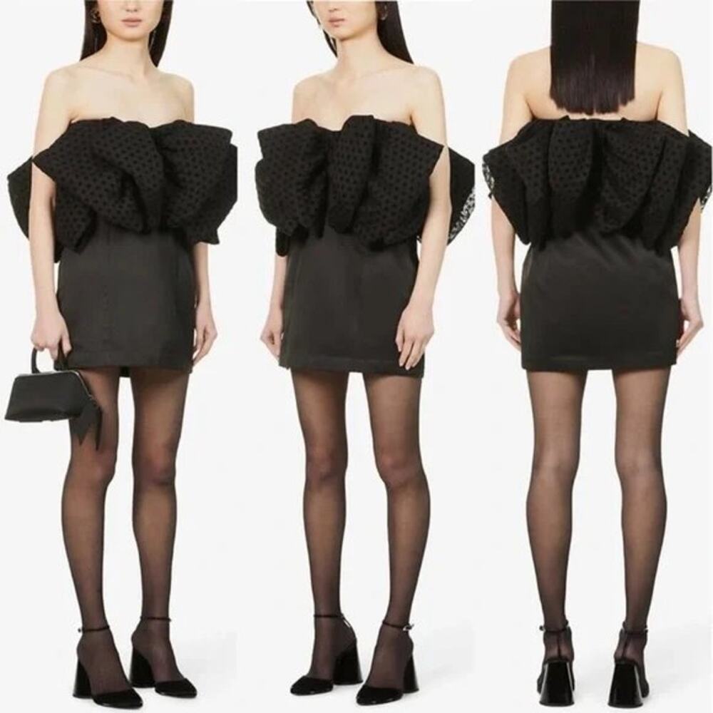 ROTATE BIRGER CHRISTENSEN Natalie Satin Mini Dress With Flocked Bow Minidress